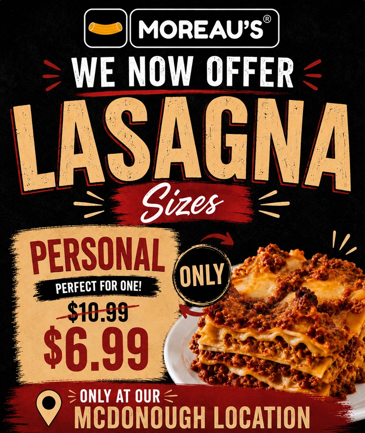 Now Available at Moreau’s McDonough! 🍝