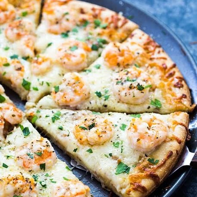 Medium - Spicy Shrimp Pizza.
