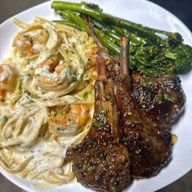 Cajun Lamb Alfredo Spinach and Asparagus.