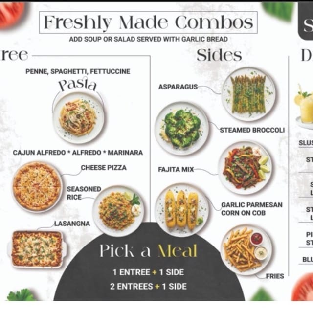 1 Entree + 1 Side + 1 Veggie.