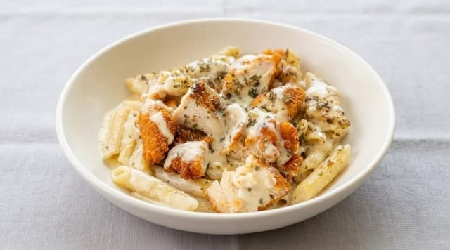 Fried Chicken Alfredo Mac.