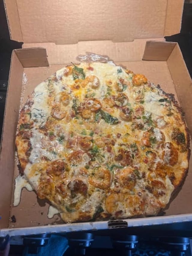Medium - Spicy Shrimp Pizza.